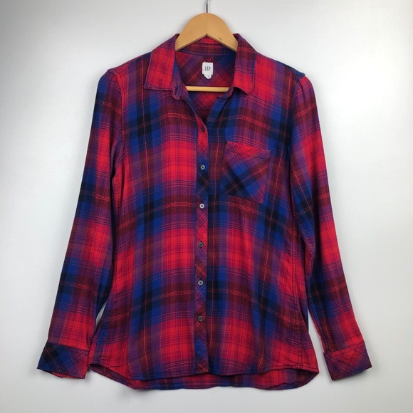 GAP Tops - GAP Flannel Plaid Button Shirt Long Sleeve XS